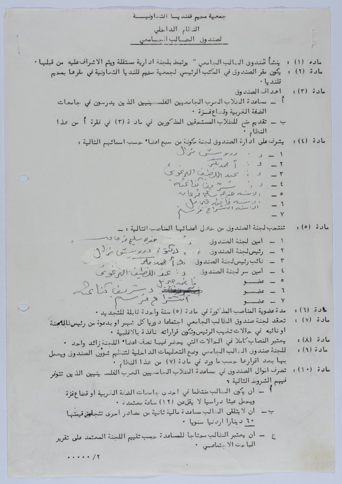 Rules of Procedure of The University Student Fund of Qalandia Camp Women Handicraft Cooperative Society