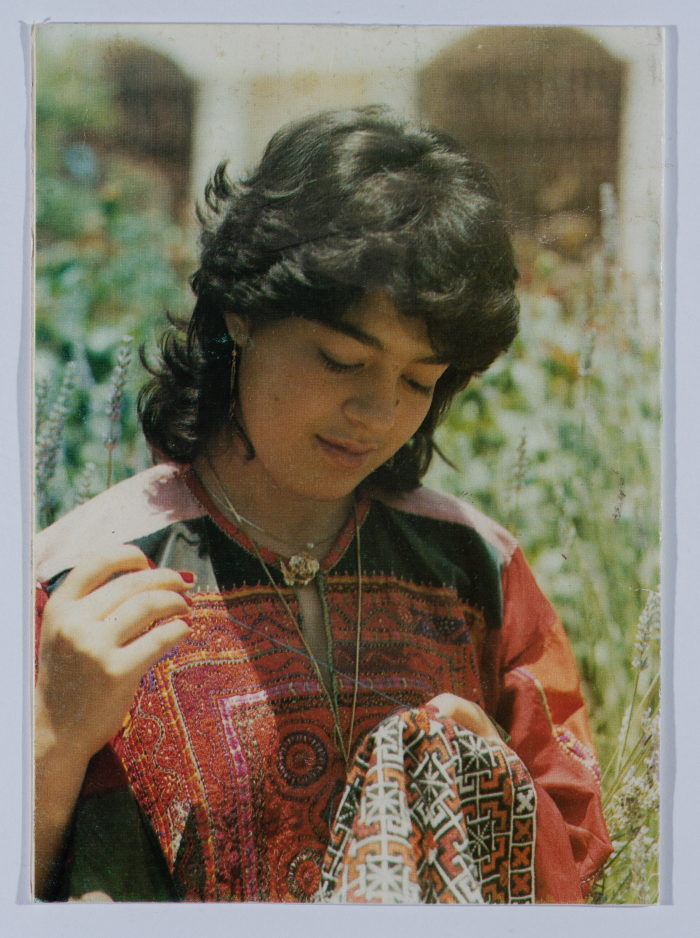 A postcard issued by Qalandia Camp Women Handicraft Cooperative Society