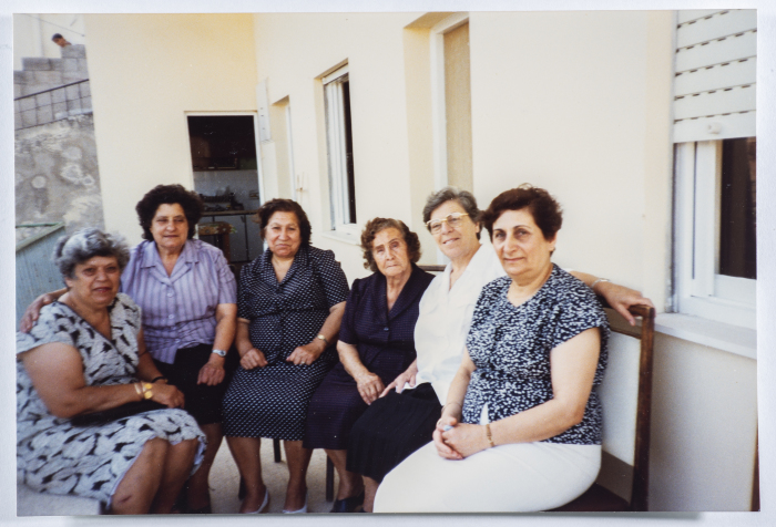 A group photograph of Awatef Barghouthi, Odet Nimer, Hana Zaref, and Samera Khoury