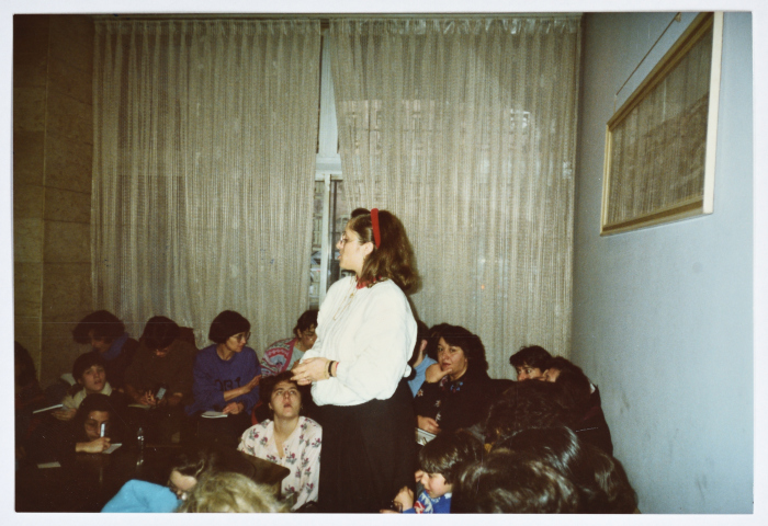 Sama Awaida, a Meeting for the Women's Affairs Technical Committee, Ramallah, 1992-1993