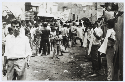 مظاهرة ضذ المذبحة الاسرائيلية في غزة ضمن نشاطات الحزب الشيوعي الاسرائيلي في مدينة الناصرة عام 1970