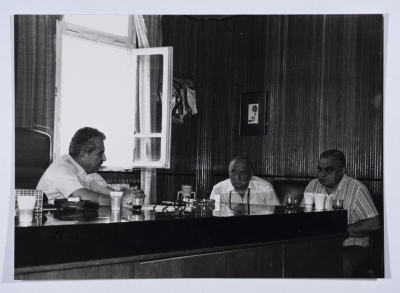 Tawfiq Ziad accompanied by a Soviet delegation in the municipality of Nazareth in 1982