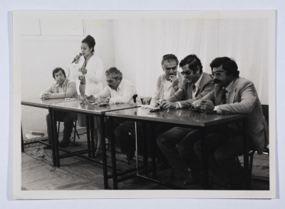 Teresa Shehadeh during the speech of the workers union in the municipality of Nazareth on Labor Day in 1984