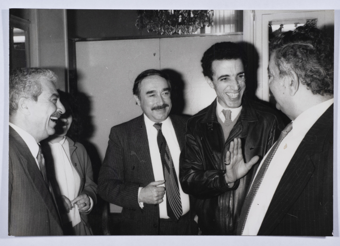 Tawfiq Ziad accompanied by a foreign delegation