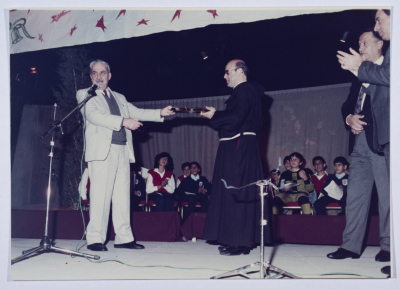 Tawfiq Ziad during the participation in the celebration of Christmas in the city of Nazareth