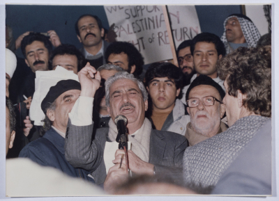 Tawfiq Ziad delivering a speech