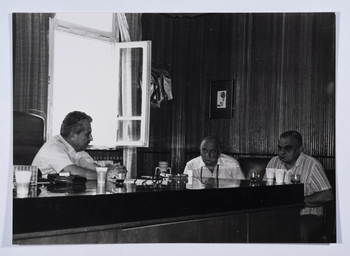 Tawfiq Ziad accompanied by a Soviet delegation in the municipality of Nazareth in 1982