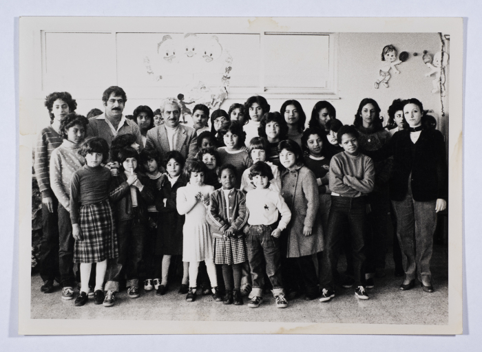Tawfiq Ziad on a visit to a school in the city of Nazareth