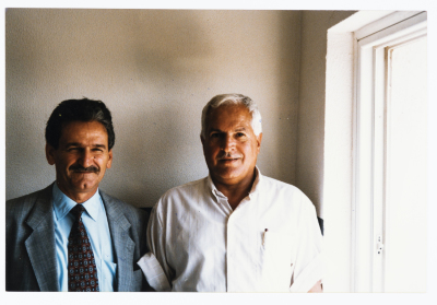 Mahmoud Shukair with Mohammad Ali Taha at the Ministry of Culture in 1998