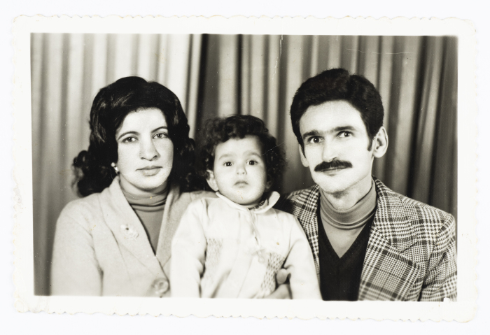 Mahmoud Shukair in Beirut with his wife Na'eema and his daughter Amena in 1975