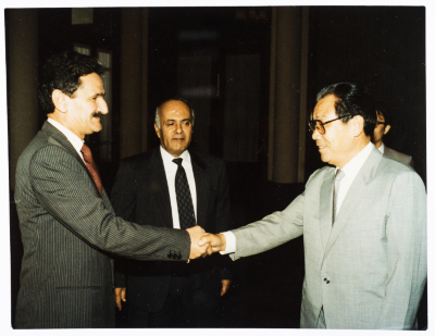 Mahmoud Shukair with Basher Barghouthi with one of the leaders of the Communist Party in China in 1991
