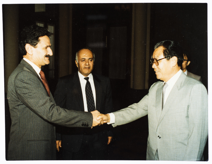 Mahmoud Shukair with Basher Barghouthi with one of the leaders of the Communist Party in China in 1991