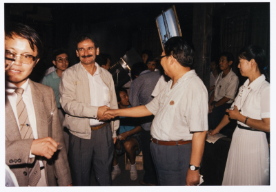 Mahmoud Shukair with Basher Barghouthi in 1991 on a visit to China in satisfaction of the Chinese Communist Party invitation