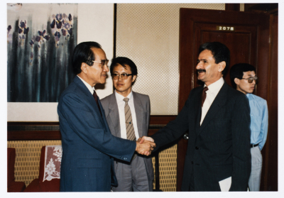 Mahmoud Shukair with Basher Barghouthi in 1991 on a visit to China in satisfaction of the Chinese Communist Party invitation