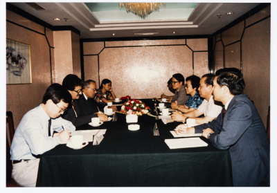 Mahmoud Shukair with Basher Barghouthi in 1991 on a visit to China in satisfaction of the Chinese Communist Party invitation
