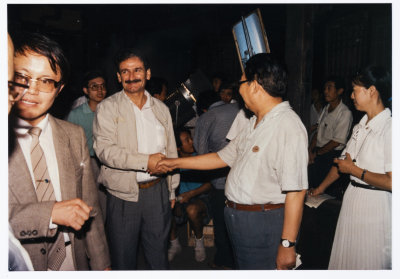 Mahmoud Shukair with Basher Barghouthi in 1991 on a visit to China in satisfaction of the Chinese Communist Party invitation
