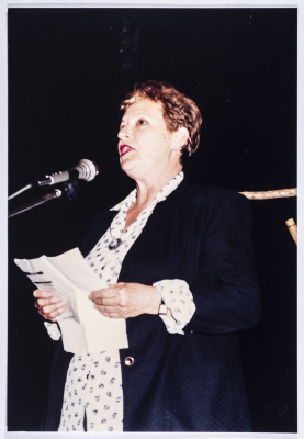 A portrait of a woman; a member of the Movement of Democratic Women in Nazareth