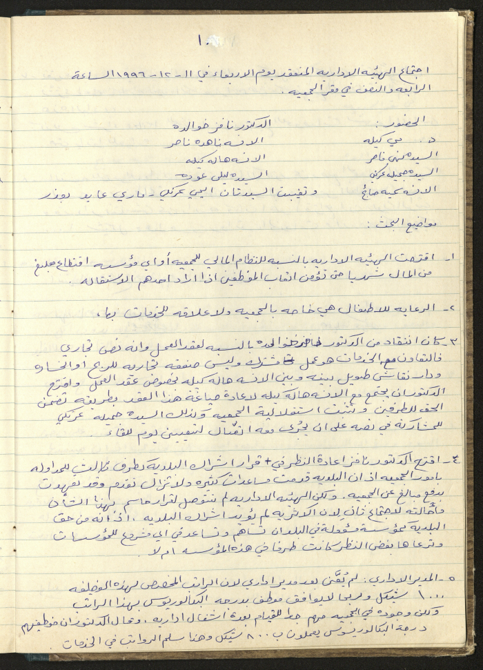 محضر اجتماع الهيئة الإدارية لجمعية سيدات بيرزيت رقم (10) لعام 1996
