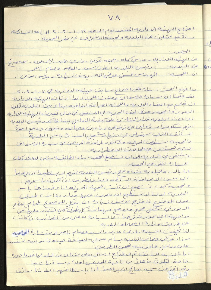 Birzeit Women's Charitable Society, Board Meeting Minutes No. (78) of 2003