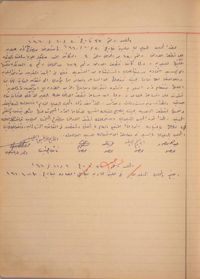 The Minutes of Session No. 37 of the Salfit Municipal Council, 20 October 1960