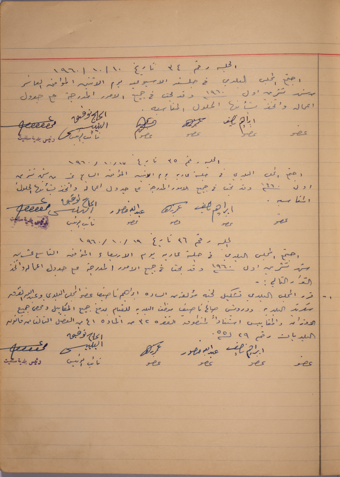 The Minutes of Sessions No. 34- 36 of the Salfit Municipal Council, 1960