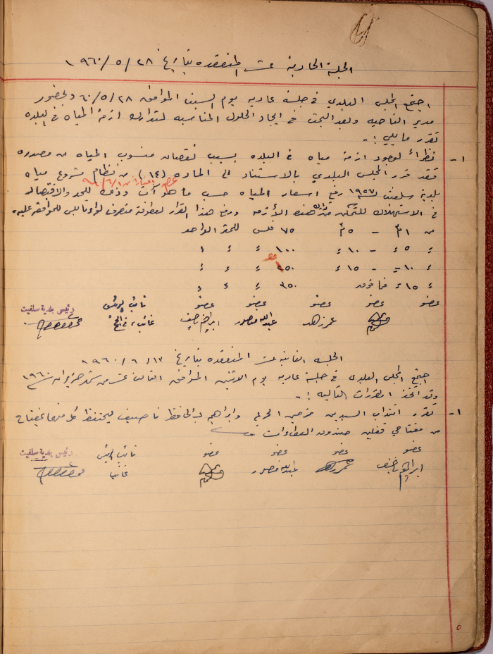 The Minutes of Sessions No. 11 and 12  of the Salfit Municipal Council, 1960