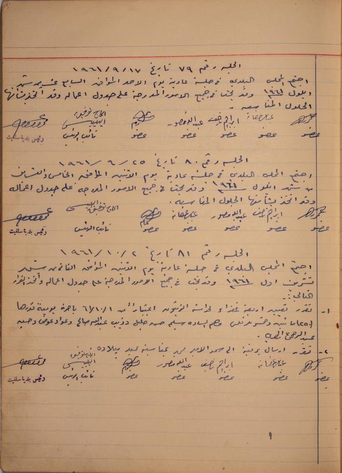 The Minutes of Sessions No. 79- 81 of the Salfit Municipal Council, 1961