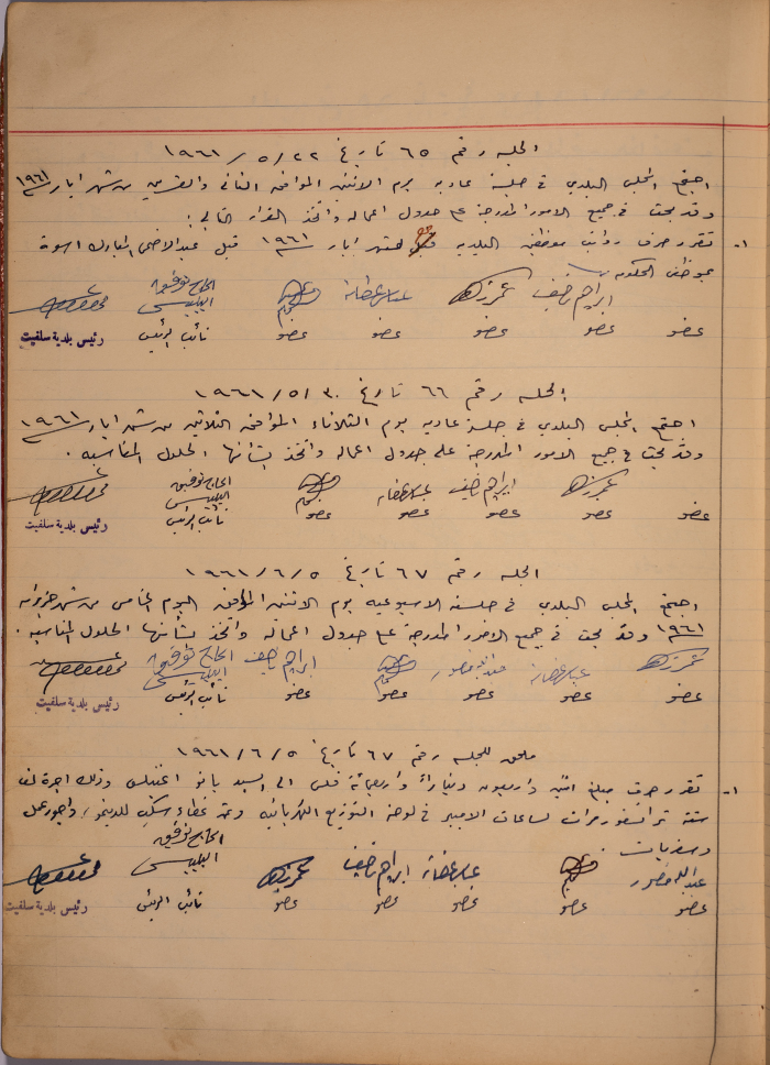 The Minutes of Sessions No. 65- 67 of the Salfit Municipal Council, 1961