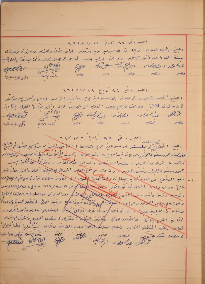 The Minutes of Sessions No. 93- 95 of the Salfit Municipal Council, 1962