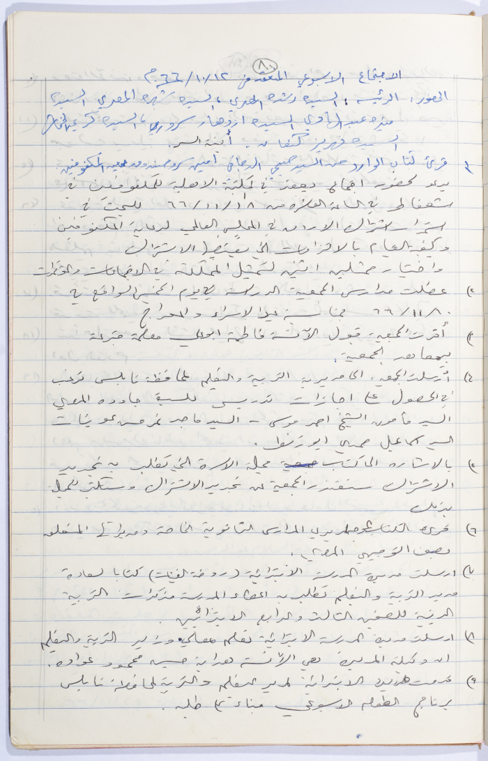 Minutes of the Meeting of the Administrative Body of the Arab Women Union Society, Nablus, 1966