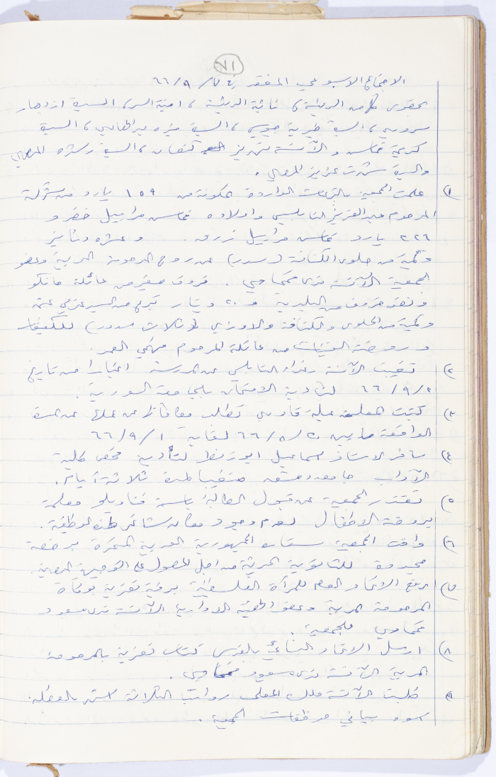 Minutes of the Meeting of the Administrative Body of the Arab Women Union Society, Nablus, 1966